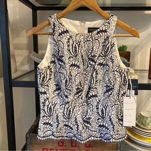 NWT New Carmen Marc Valvo blue silver white sequin scallop dressy tank top 2